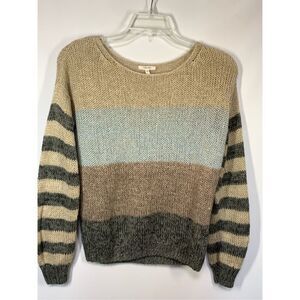 -3. Maurices Women's Acrylic Striped Long Sleeve Sweater Gold Gray Black Small N